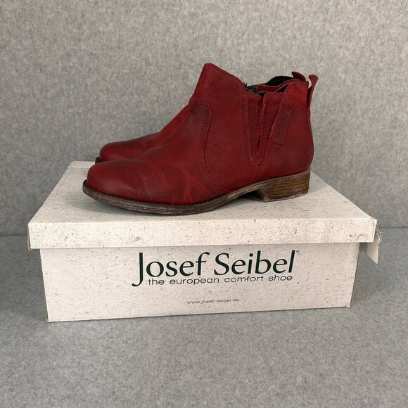 Josef Seibel Womens 38 US 7 -‎ 7.5 Bordeaux Red Leather Ankle Boots Sienna NIB - Picture 1 of 13